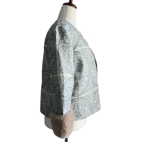 Chico’s Metallic Brocade Jacket w/ Faux Fur Cuffs | Size 2P (12/14P) - Picture 4 of 13
